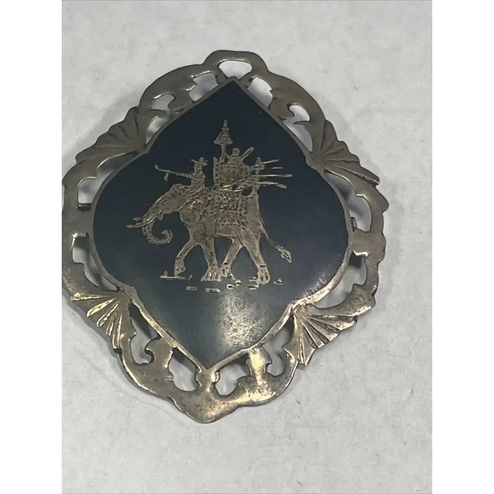 vintage sterling silver 925 Siam Brooch Black Enamel Inlay Elephant Pictured